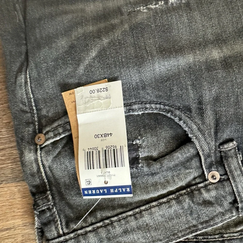Polo Ralph Lauren Jeans Mens 44Bx30‎ Black Varick Slim Straight Patchwork Grunge